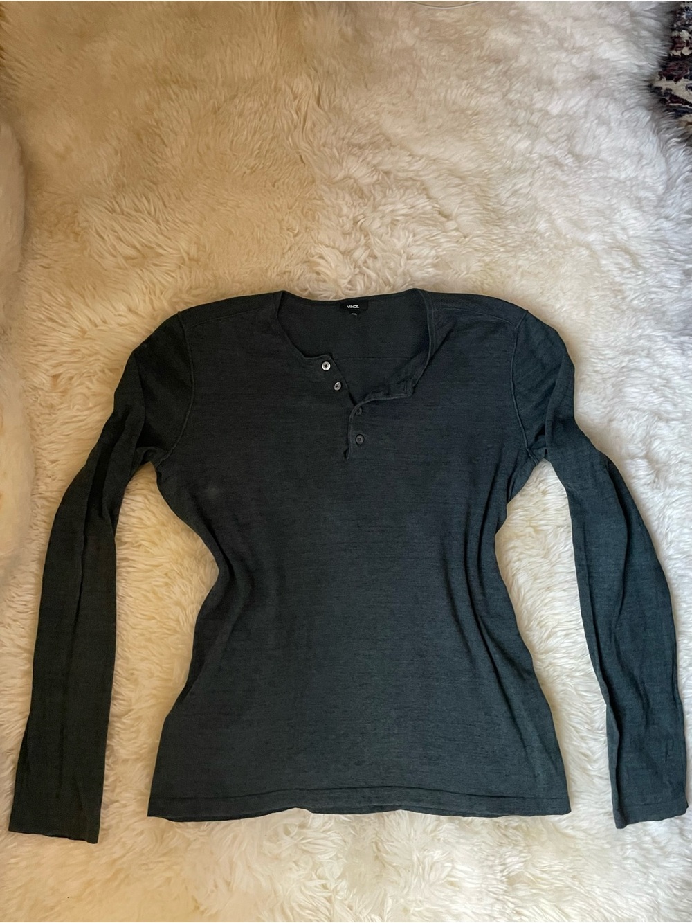 Vintage Vince dark green long sleeve men’s Henley shirt